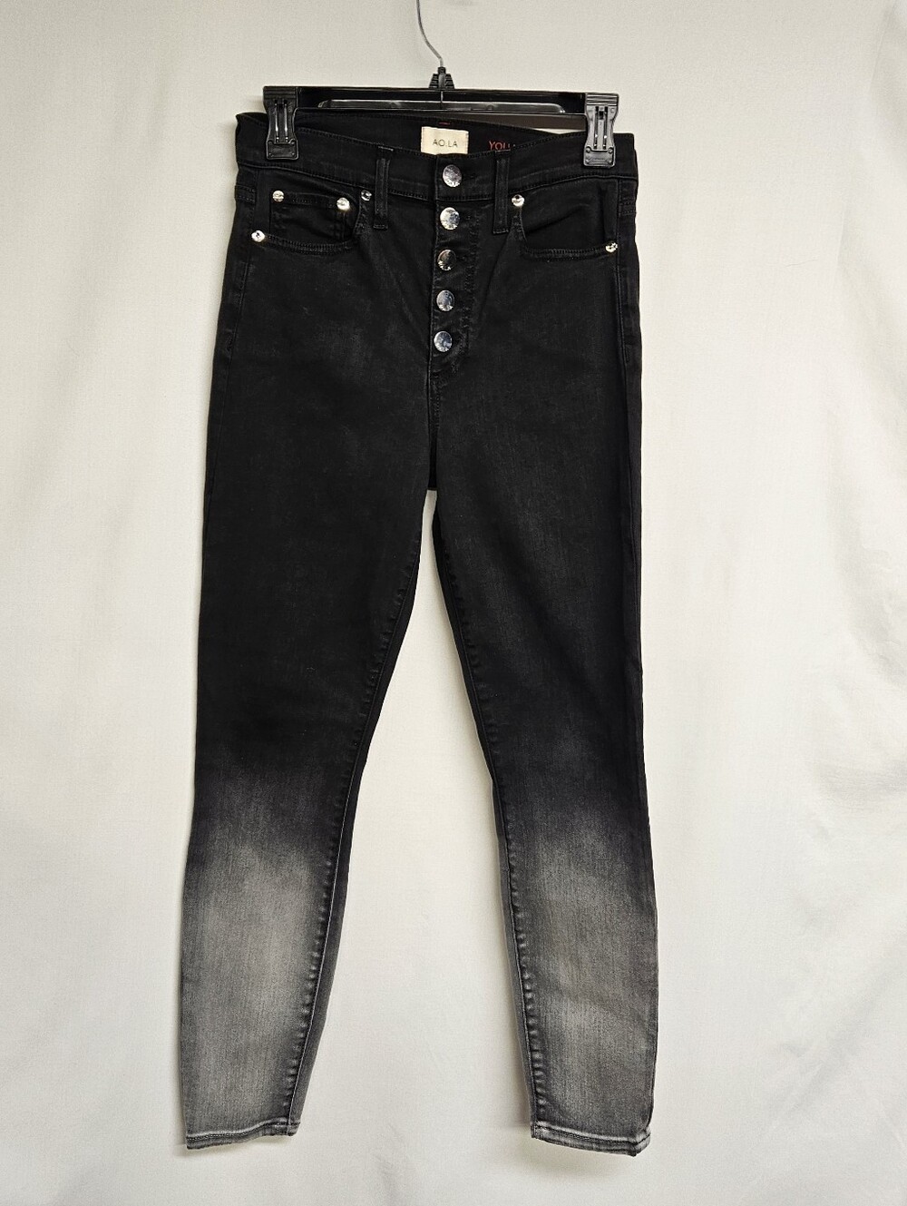 AO LA Alice Olivia High Rise Ankle Skinny Jeans Women's 27 Black Ombre Buttonfly